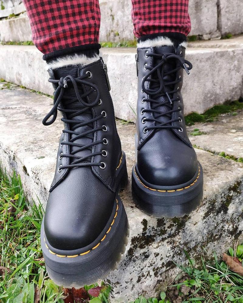 Dr Martens Jadon Læder Faux Fur Forede Platform Vinterstøvler Dame Sort | DK 288AHK